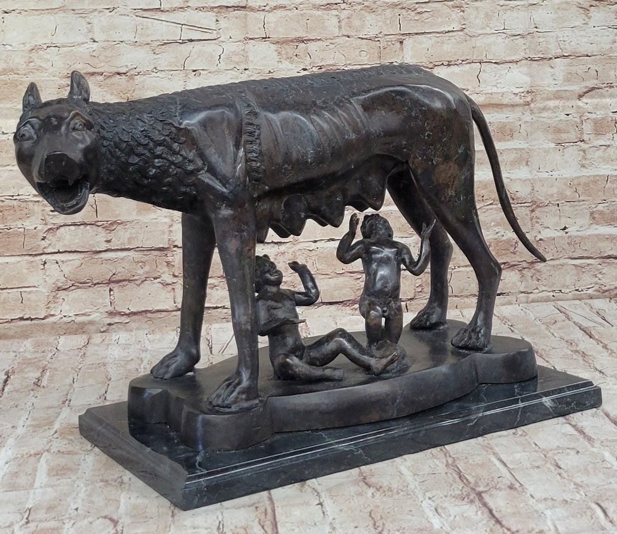 Capitoline Wolf Bronze Sculpture Romulus & Remus 16" x 23"