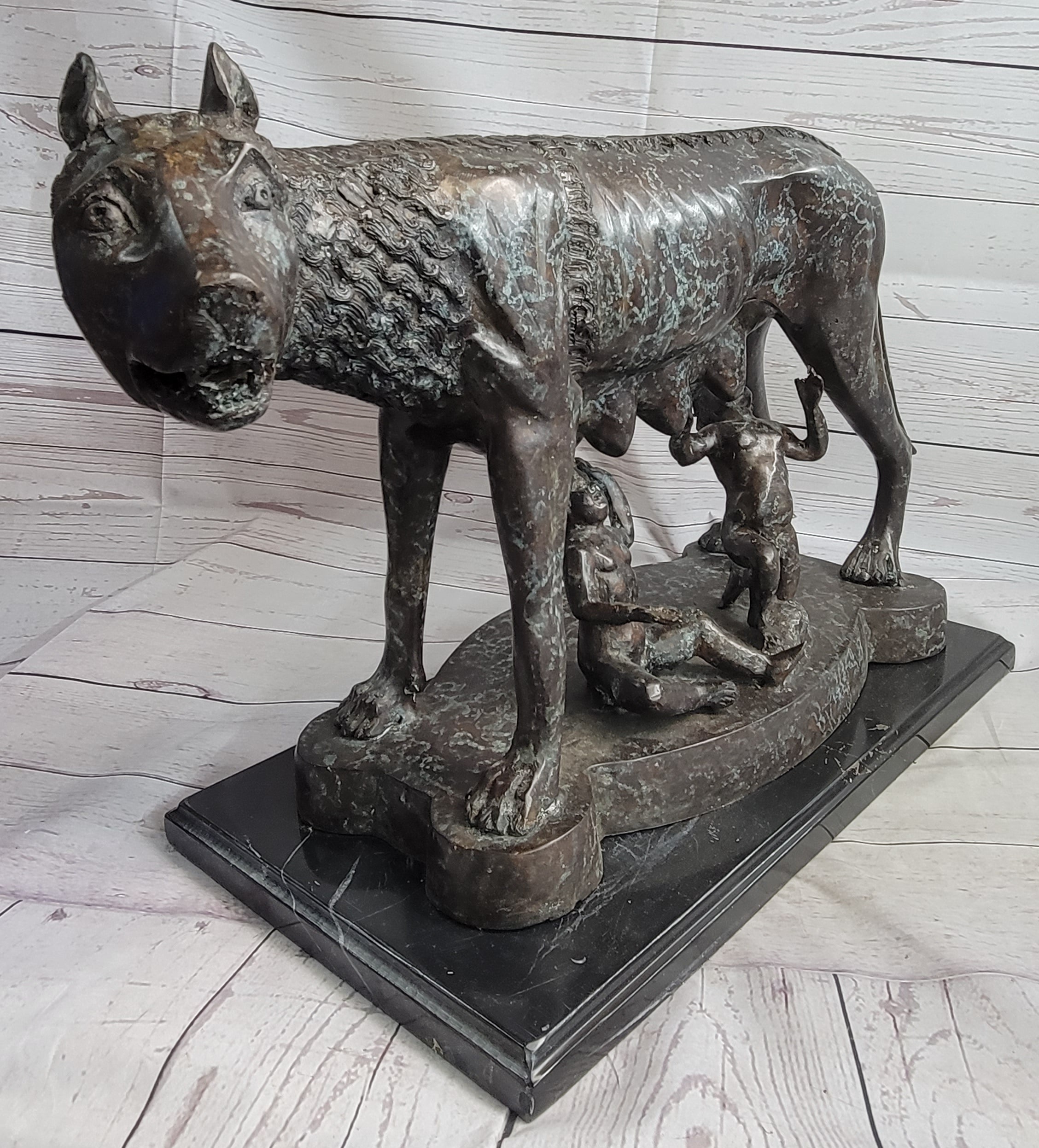 Capitoline Wolf Bronze Sculpture Romulus & Remus 16" x 23"
