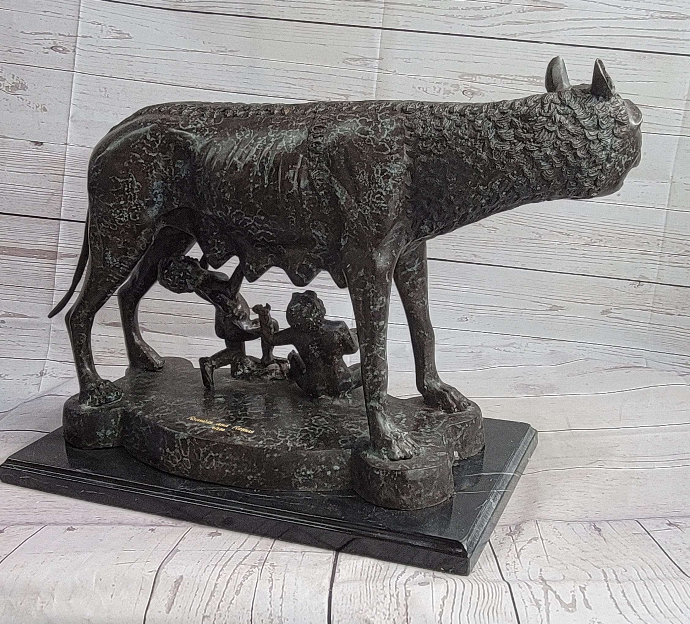 Capitoline Wolf Bronze Sculpture Romulus & Remus 16" x 23"