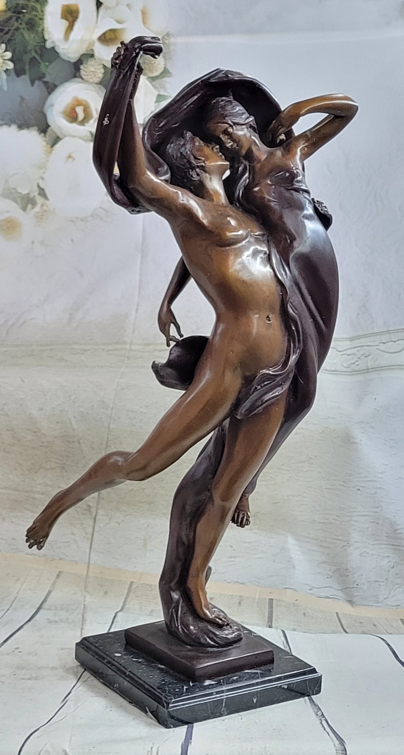 Cupid & Psyche Romantic Couple Flying Bronze Sculpture 24" x 11"