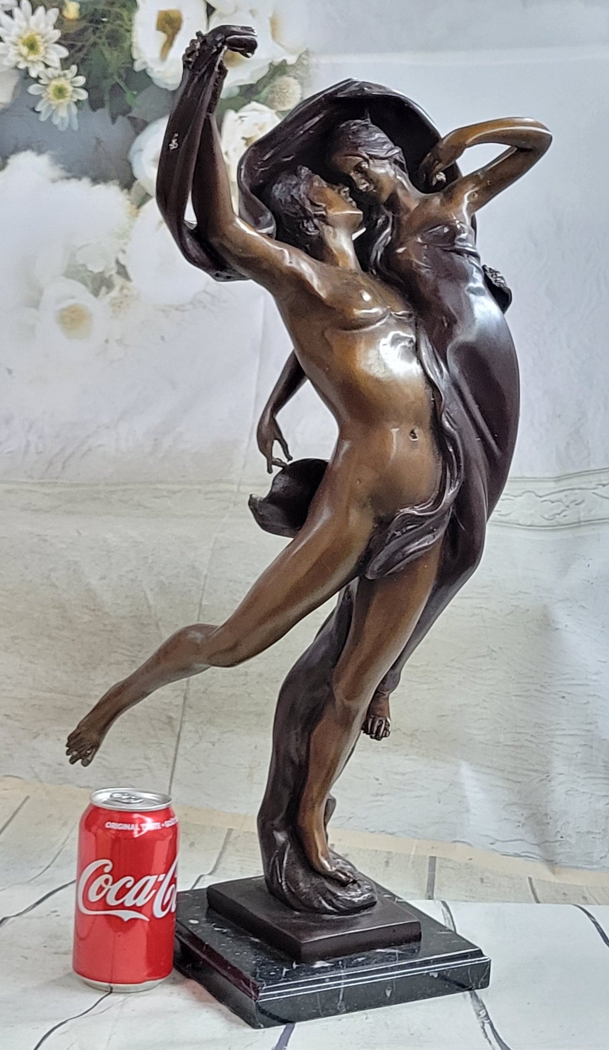 Cupid & Psyche Romantic Couple Flying Bronze Sculpture 24" x 11"