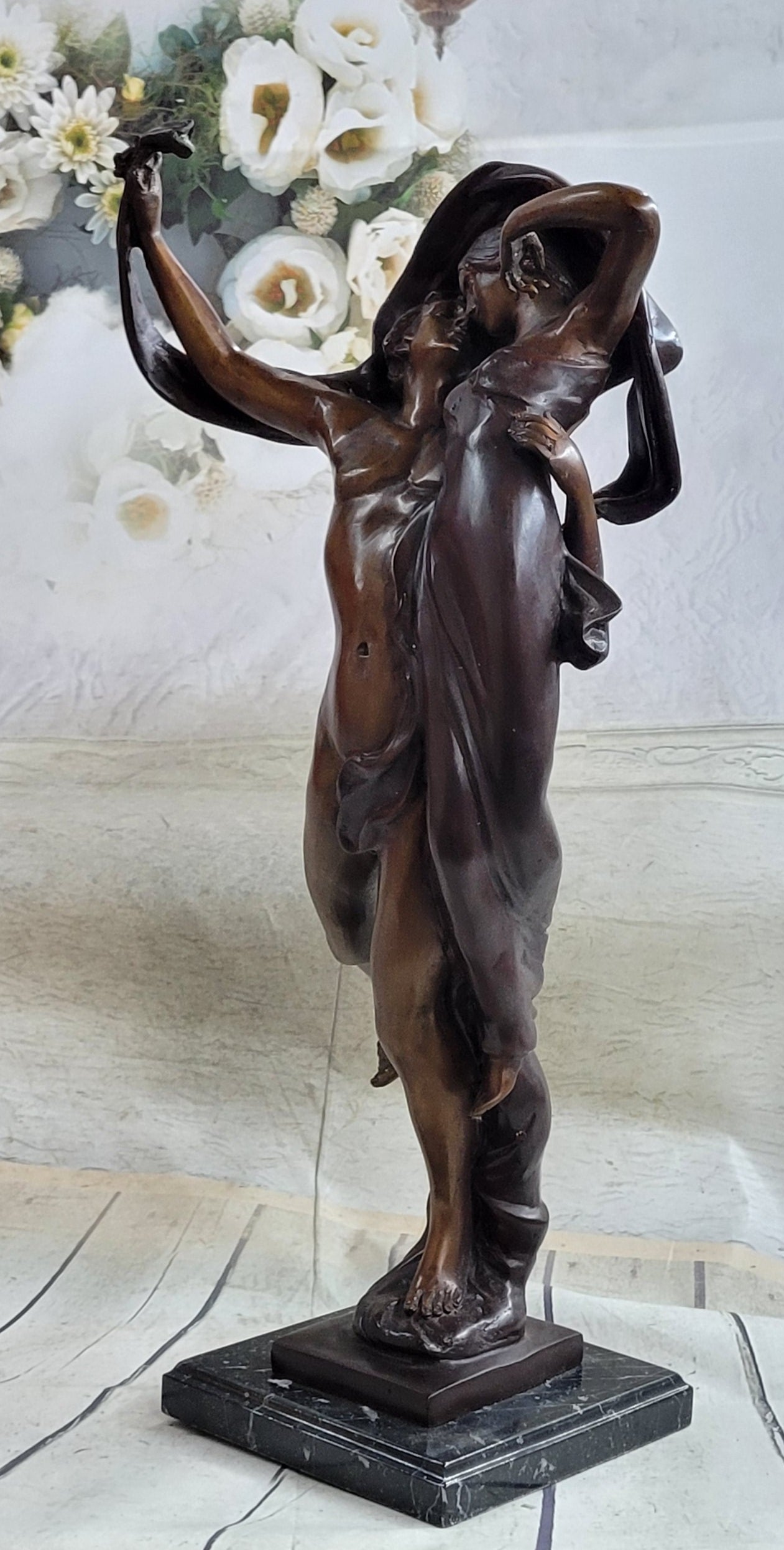 Cupid & Psyche Romantic Couple Flying Bronze Sculpture 24" x 11"