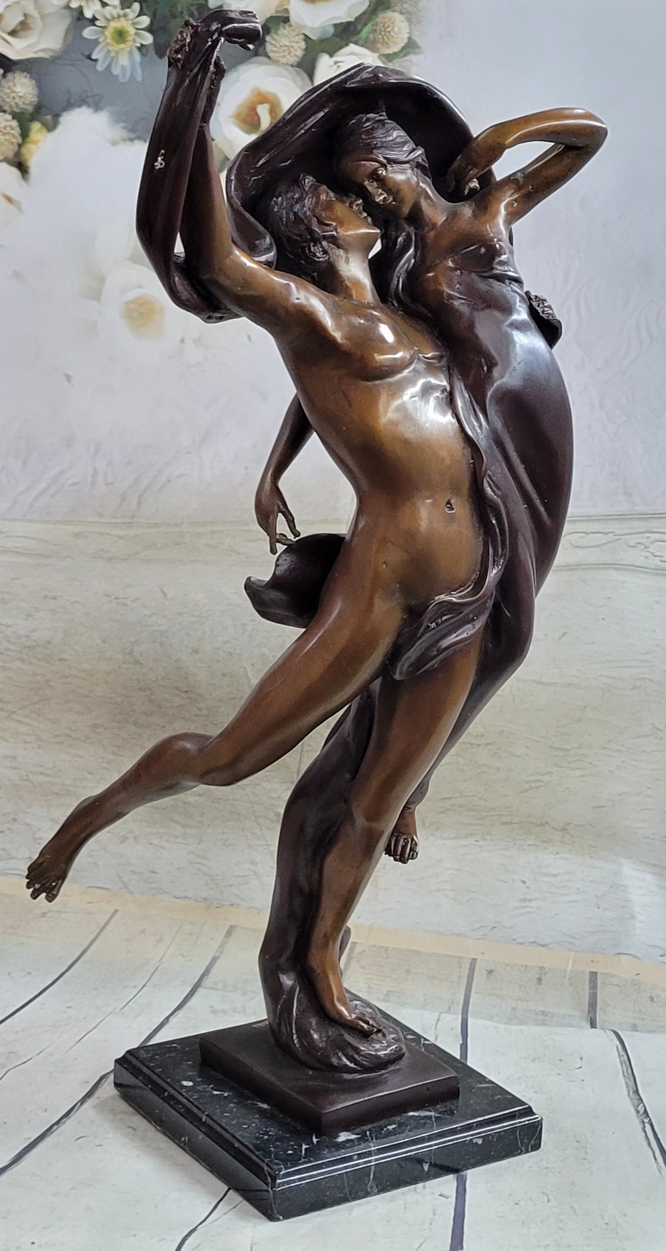 Cupid & Psyche Romantic Couple Flying Bronze Sculpture 24" x 11"