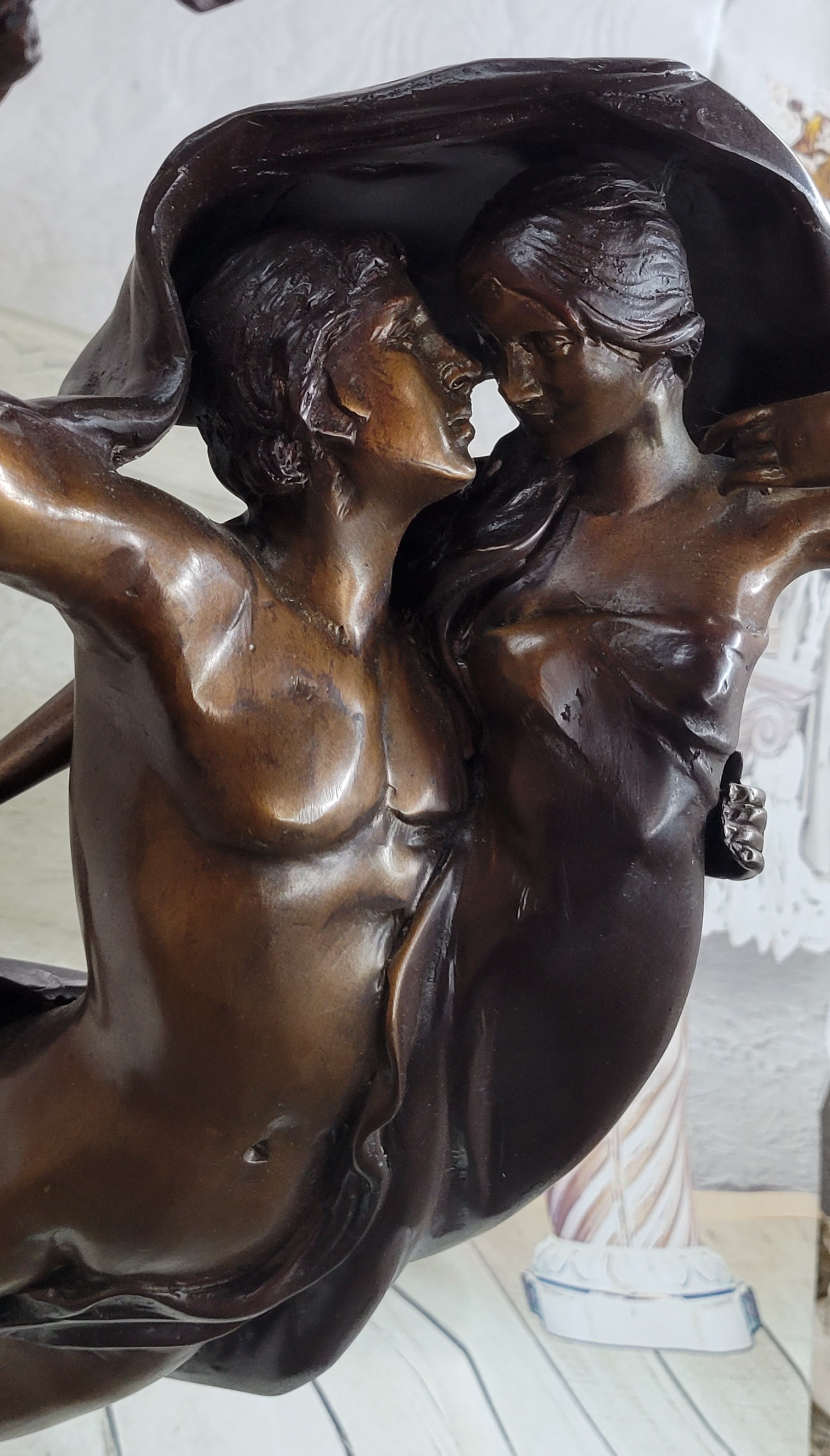 Cupid & Psyche Romantic Couple Flying Bronze Sculpture 24" x 11"