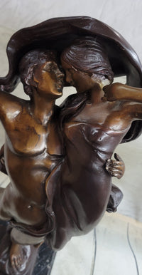 Cupid & Psyche Romantic Couple Flying Bronze Sculpture 24" x 11"