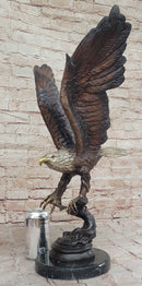 Signed Moigniez Eagle Catch Fish Bronze Sculpture 24" x 13"