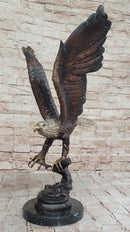 Signed Moigniez Eagle Catch Fish Bronze Sculpture 24" x 13"
