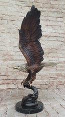Signed Moigniez Eagle Catch Fish Bronze Sculpture 24" x 13"