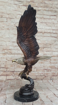 Signed Moigniez Eagle Catch Fish Bronze Sculpture 24" x 13"