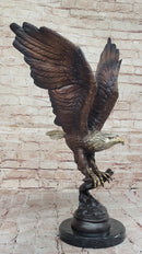 Signed Moigniez Eagle Catch Fish Bronze Sculpture 24" x 13"