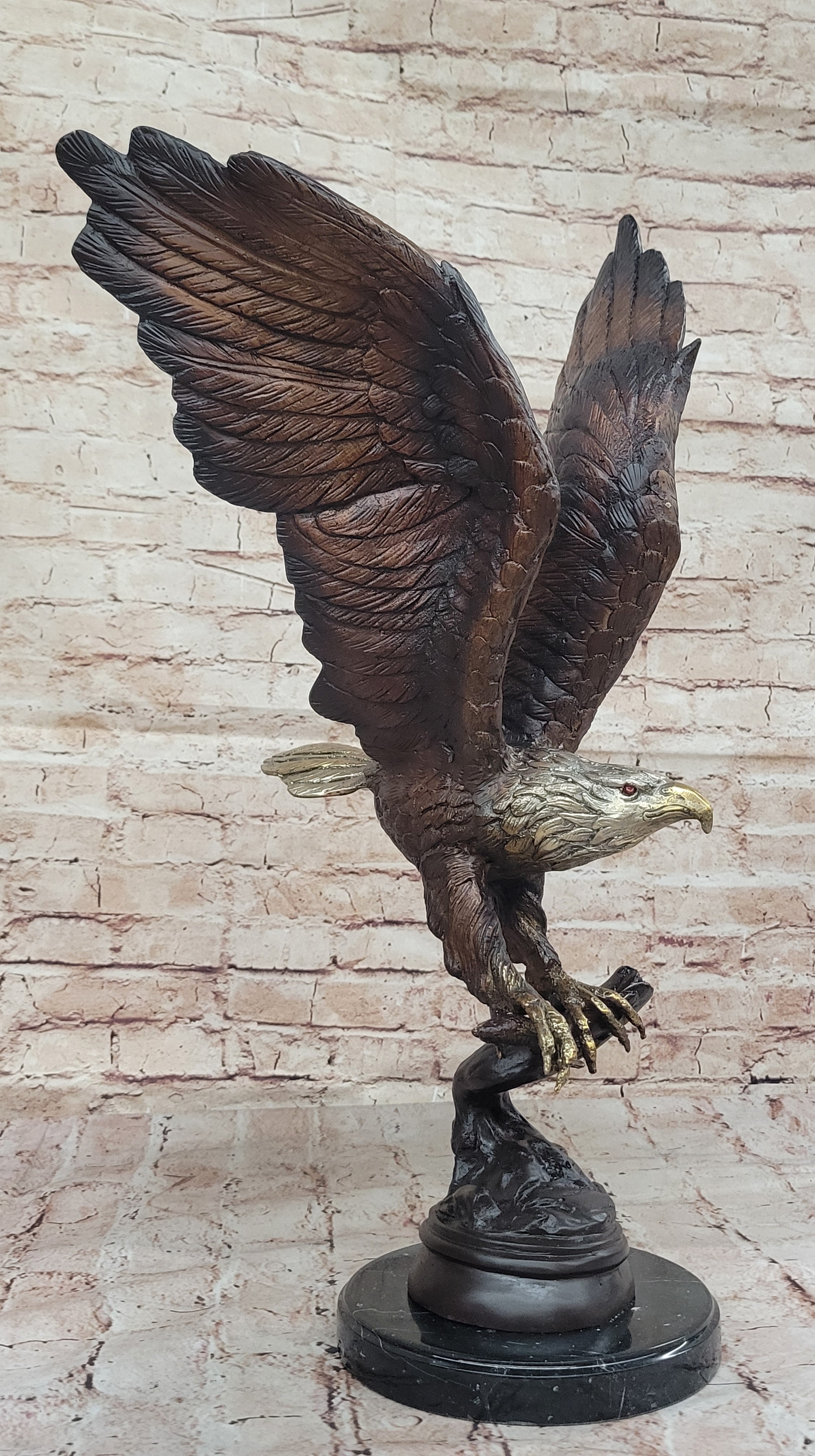 Signed Moigniez Eagle Catch Fish Bronze Sculpture 24" x 13"