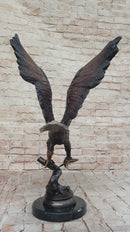 Signed Moigniez Eagle Catch Fish Bronze Sculpture 24" x 13"