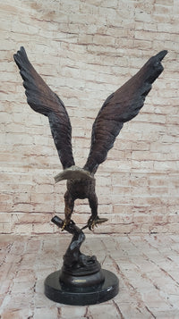 Signed Moigniez Eagle Catch Fish Bronze Sculpture 24" x 13"