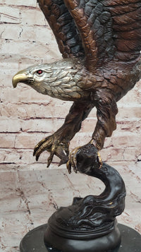 Signed Moigniez Eagle Catch Fish Bronze Sculpture 24" x 13"