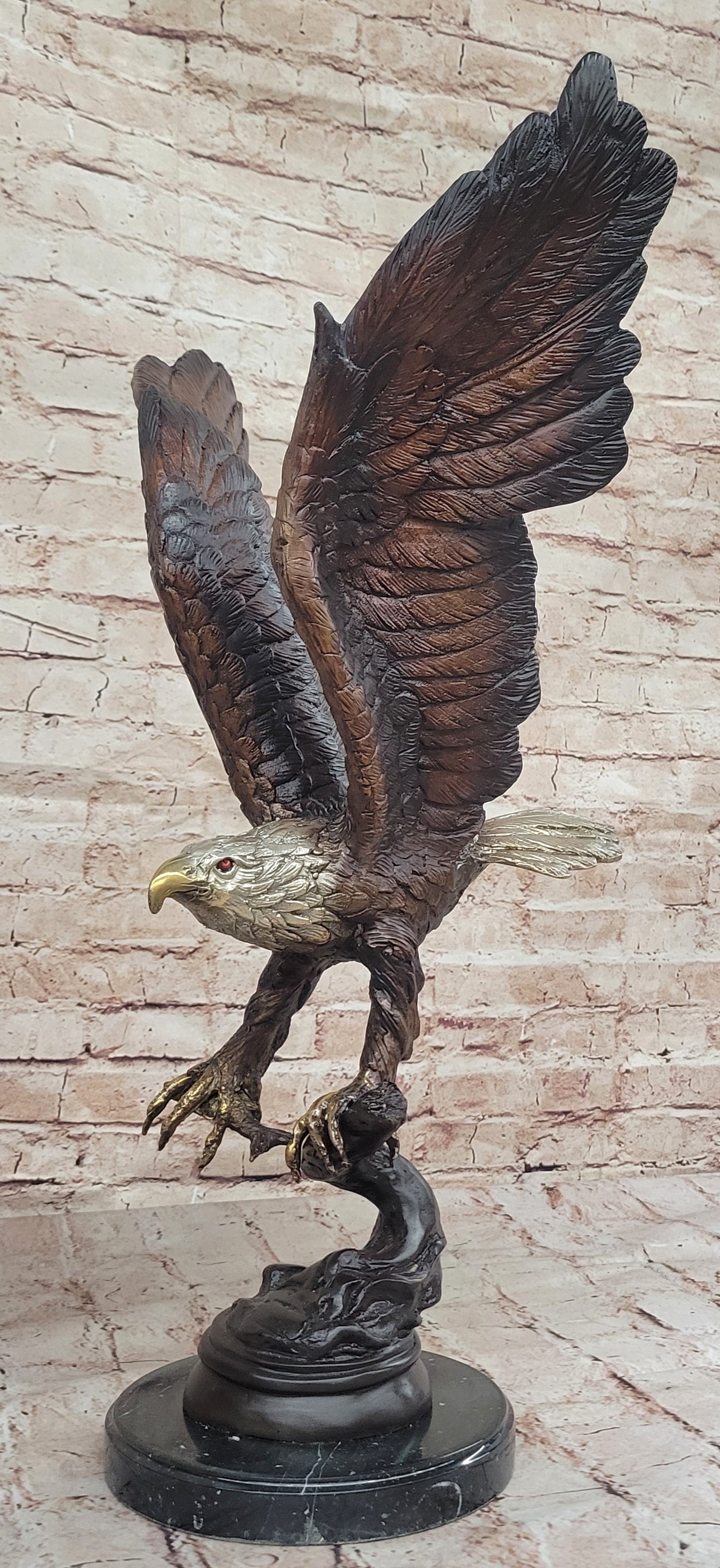 Signed Moigniez Eagle Catch Fish Bronze Sculpture 24" x 13"