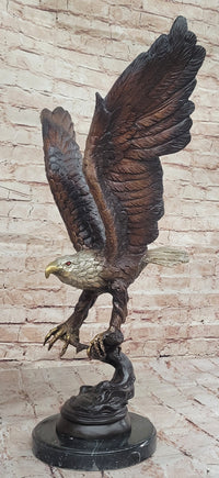 Signed Moigniez Eagle Catch Fish Bronze Sculpture 24" x 13"