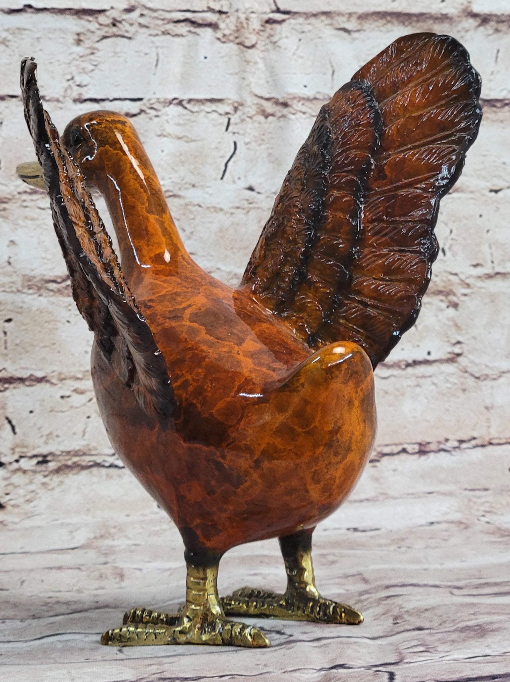 Bronze Metal Duck Flapping Wings Sculpture Signed J. Moigniez