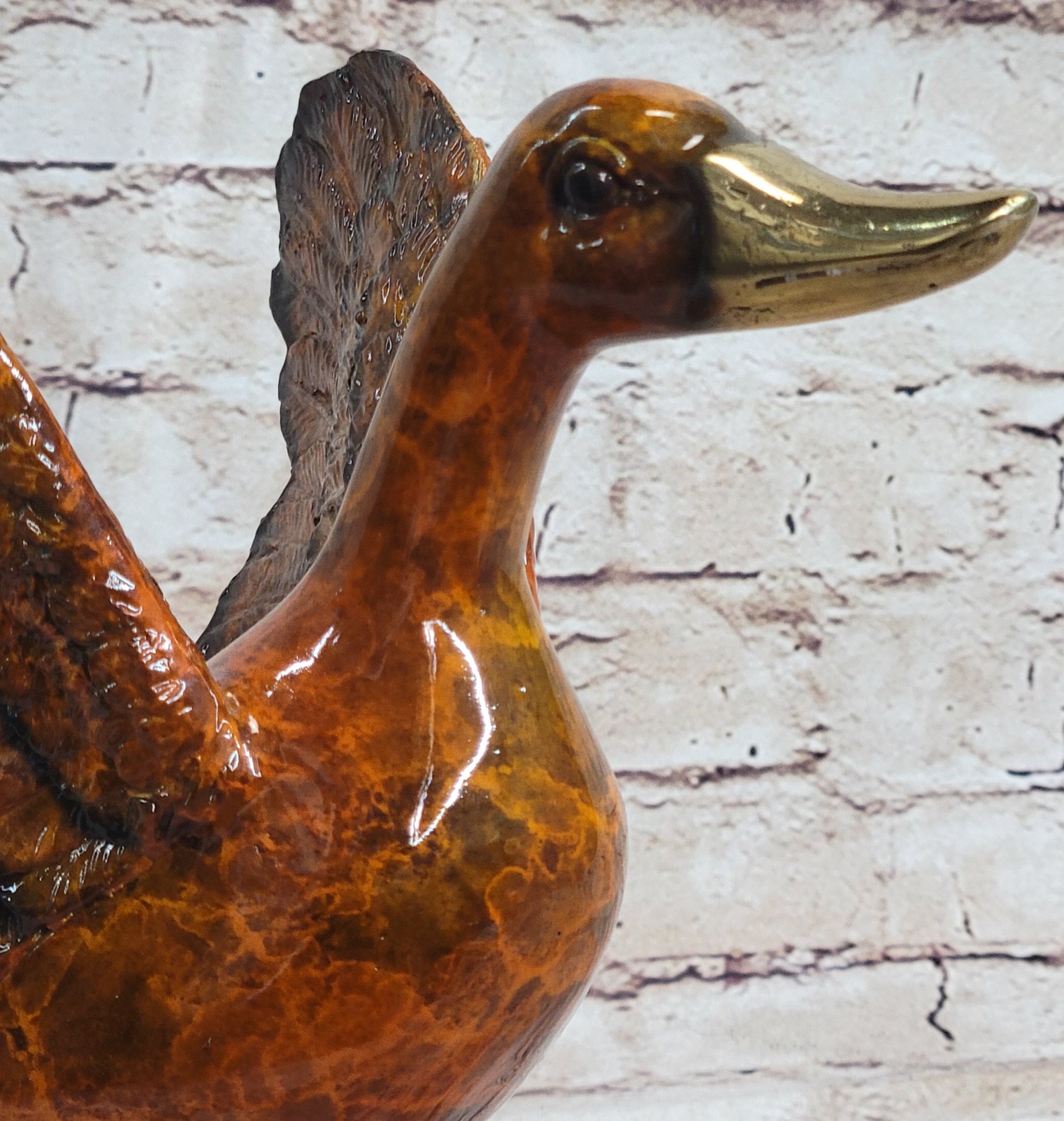 Bronze Metal Duck Flapping Wings Sculpture Signed J. Moigniez