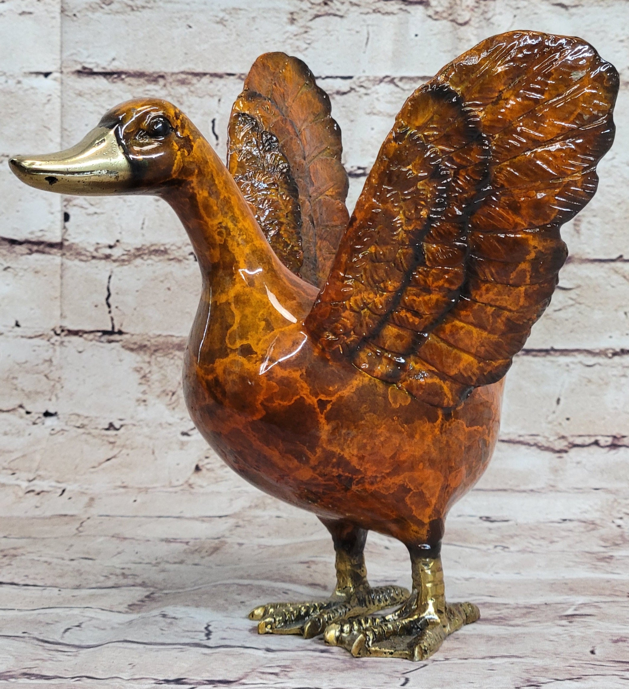 Bronze Metal Duck Flapping Wings Sculpture Signed J. Moigniez