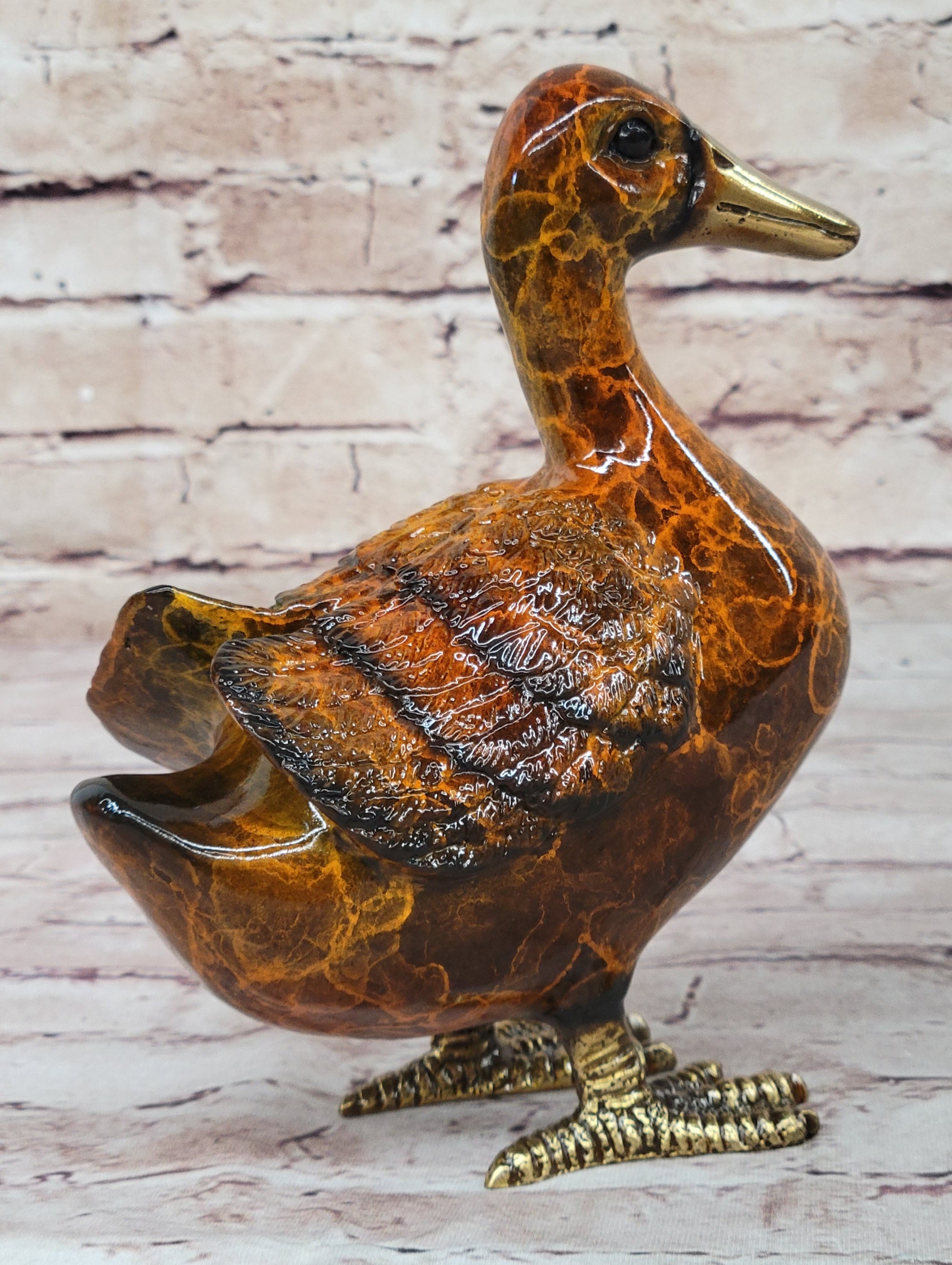 Bronze Duck Figure Real Bronze Patina 8" x 7"