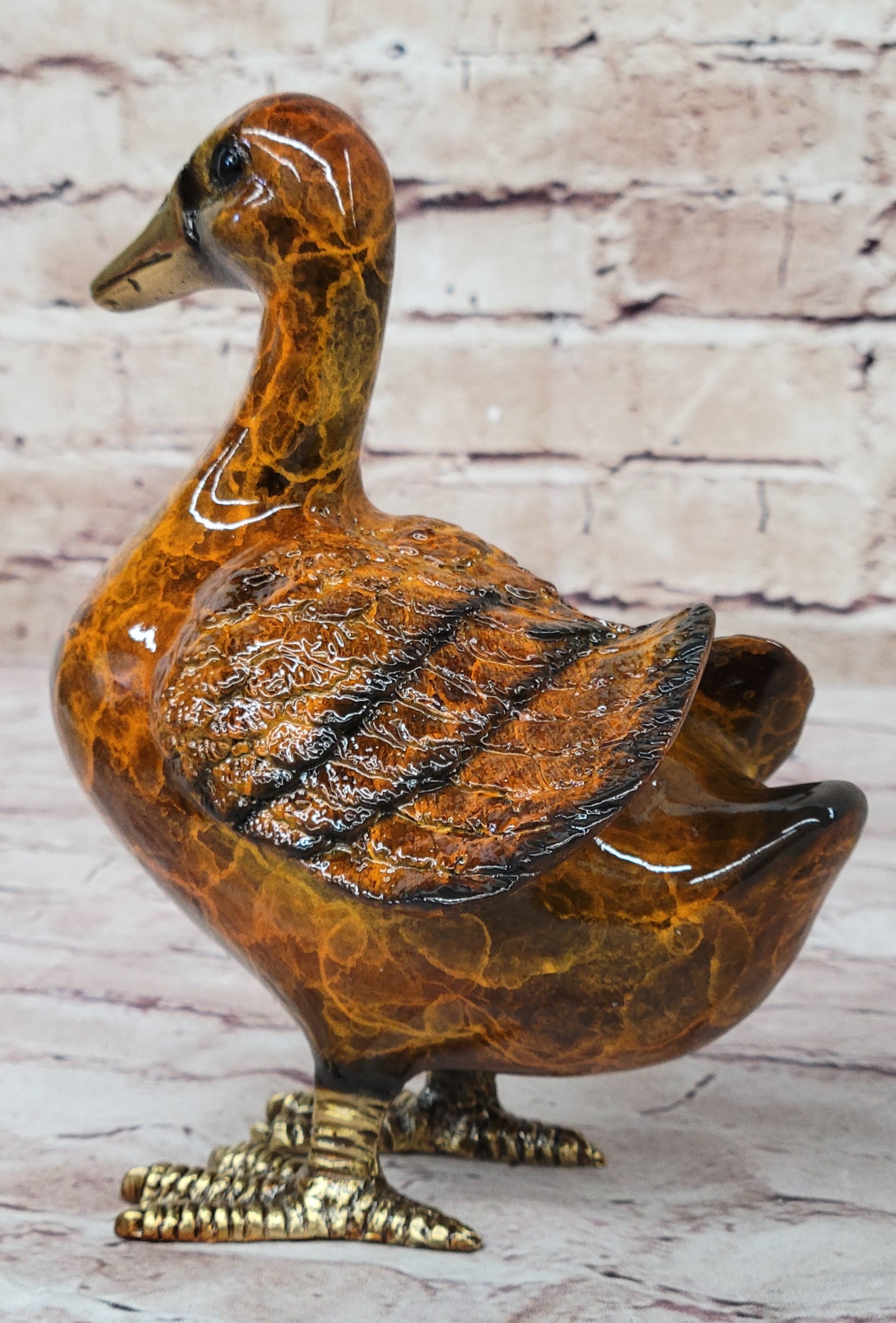 Bronze Duck Figure Real Bronze Patina 8" x 7"