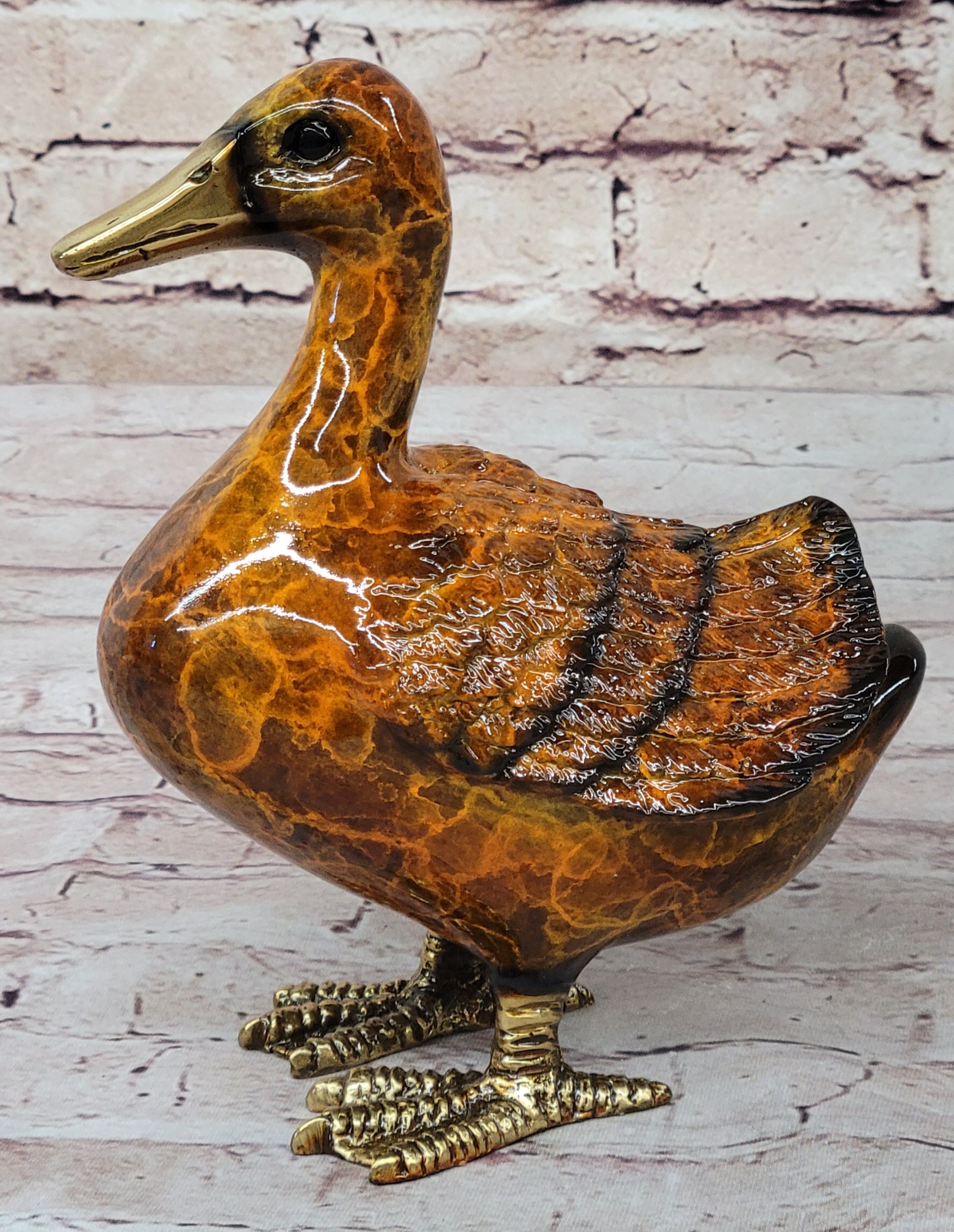 Bronze Duck Figure Real Bronze Patina 8" x 7"
