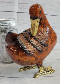 Real Bronze Duck Painted Bird Cast Sculpture 7" x 6"