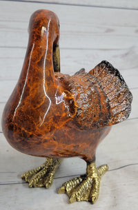 Real Bronze Duck Painted Bird Cast Sculpture 7" x 6"