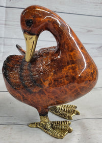 Real Bronze Duck Painted Bird Cast Sculpture 7" x 6"