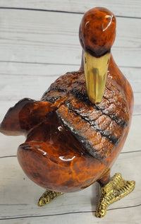 Real Bronze Duck Painted Bird Cast Sculpture 7" x 6"