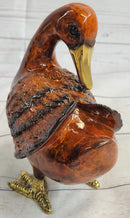 Real Bronze Duck Painted Bird Cast Sculpture 7" x 6"
