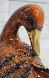 Real Bronze Duck Painted Bird Cast Sculpture 7" x 6"