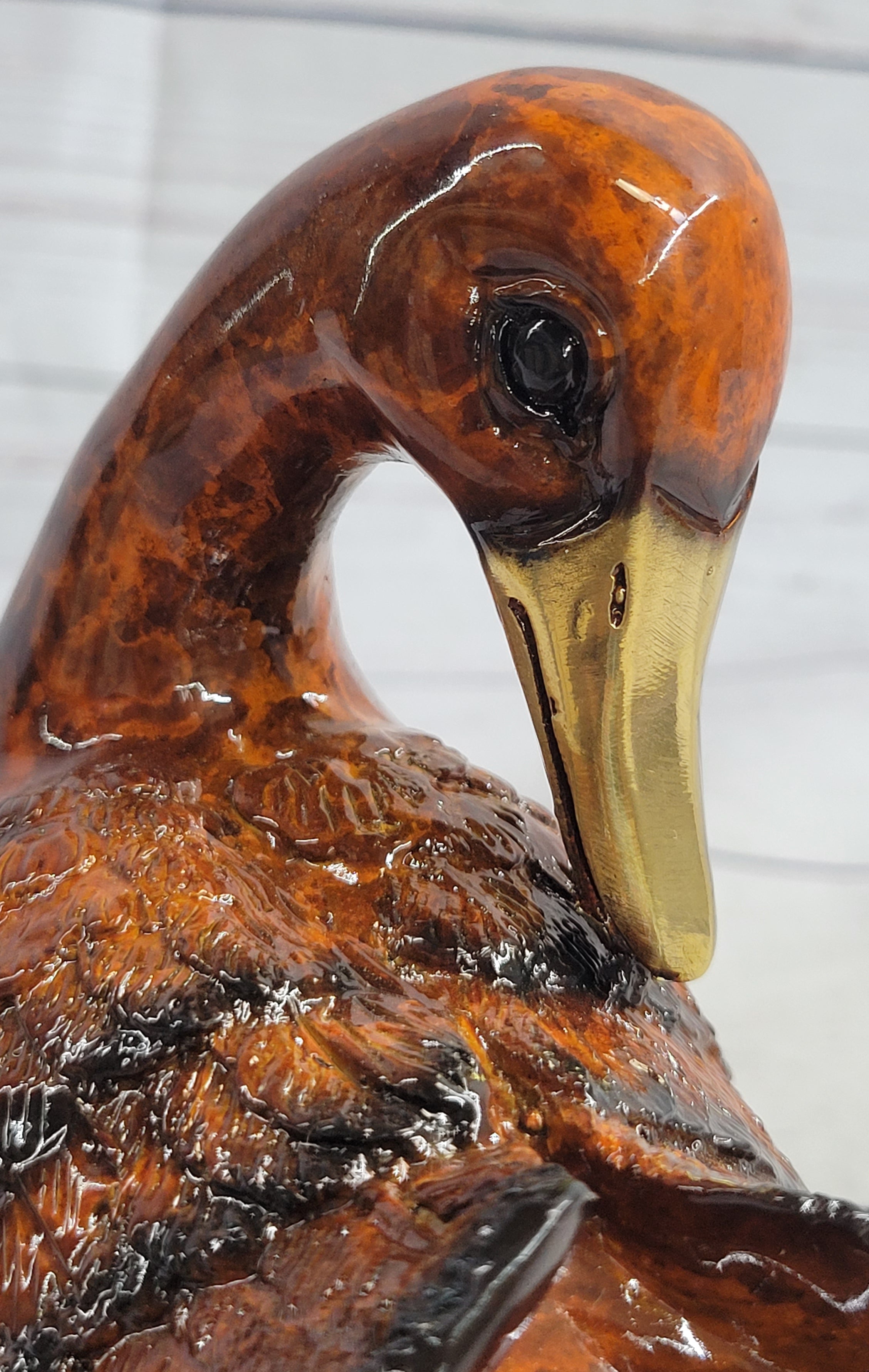 Real Bronze Duck Painted Bird Cast Sculpture 7" x 6"