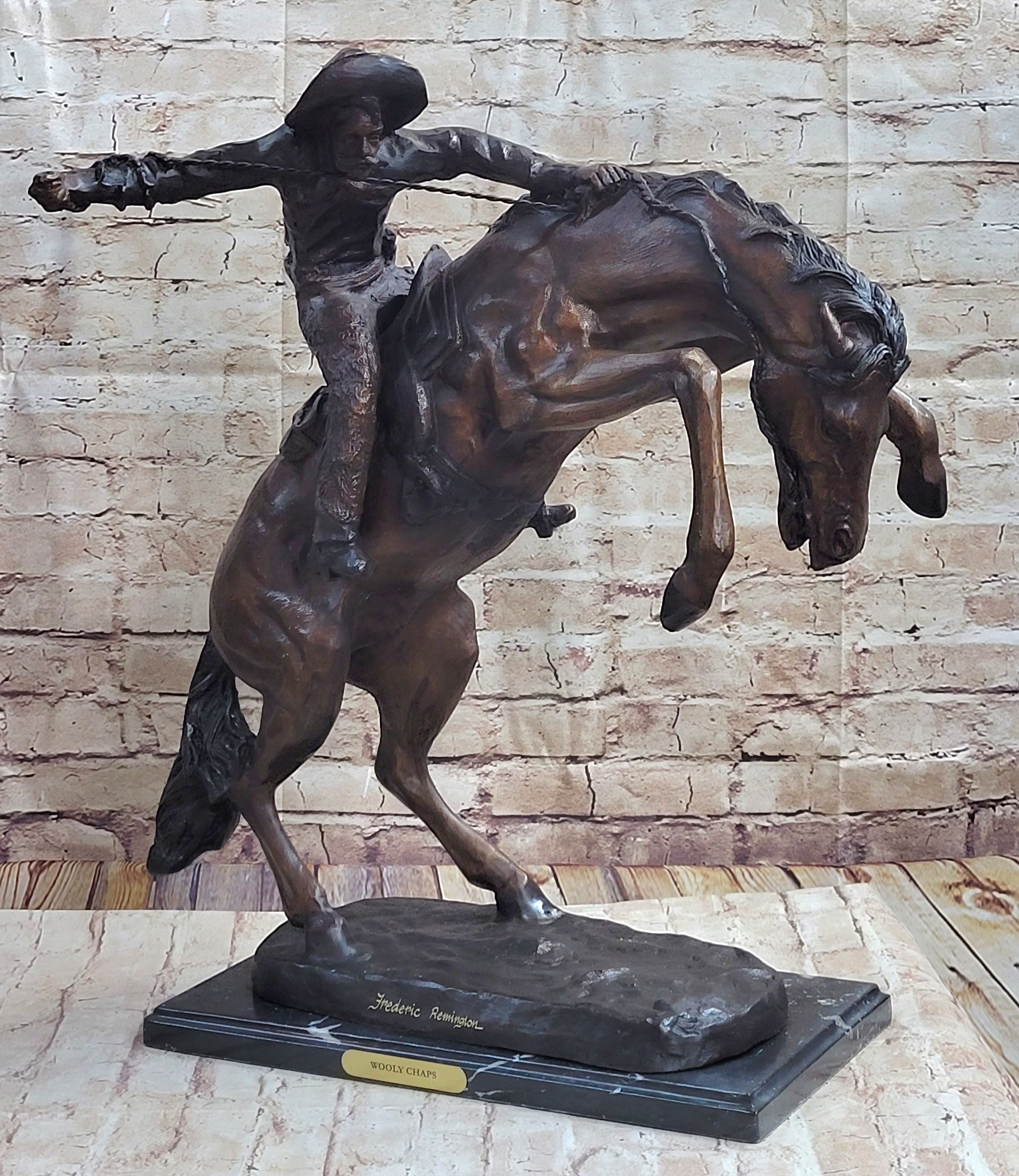 WOOLY CHAPS Frederic Remington Western Bronze Sculpture 23" x 23"