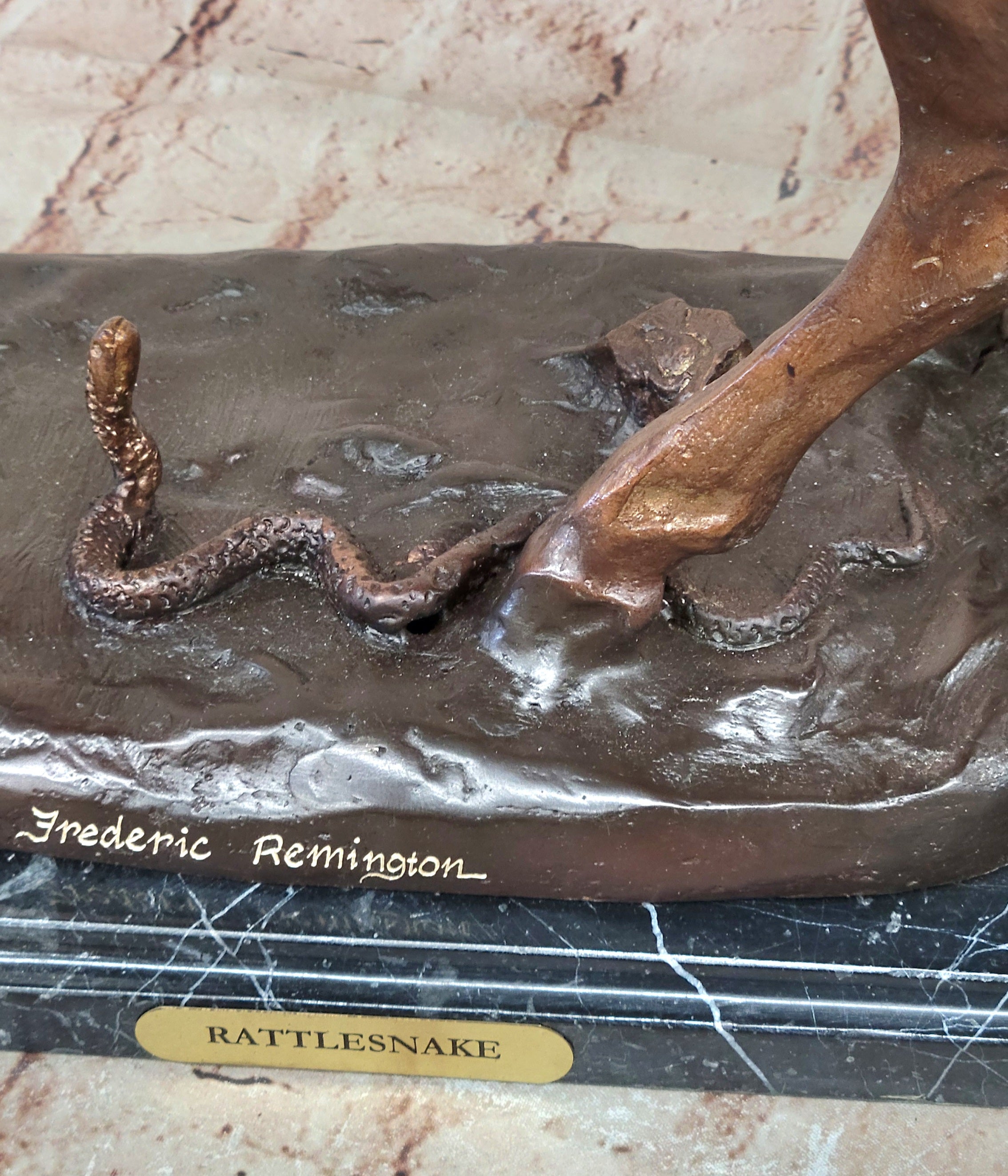 Rattlesnake by Frederic Remington Bronze Sculpture 21" x 17"