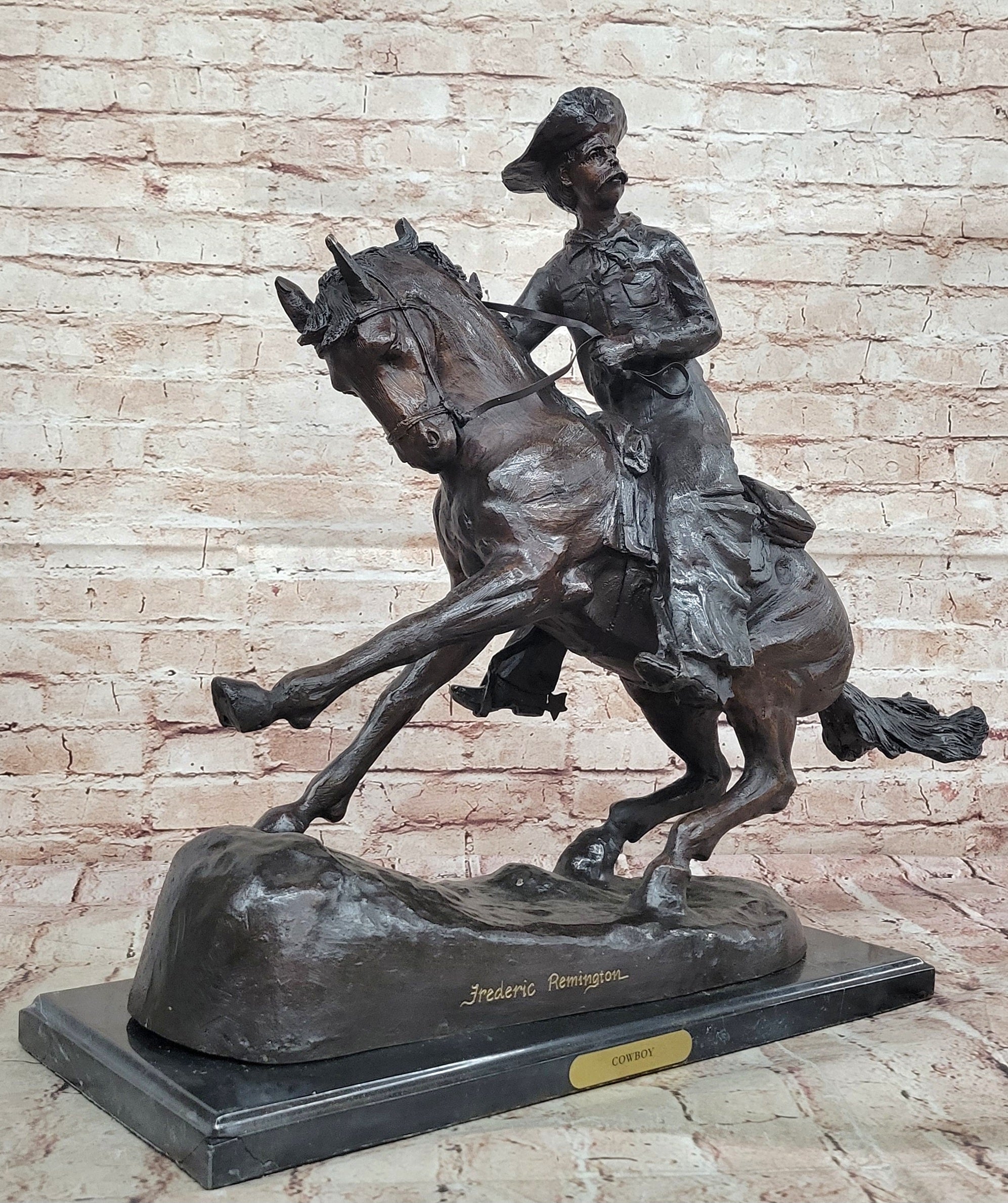 Remington Bronze Cowboy on Horse – Western Sculpture