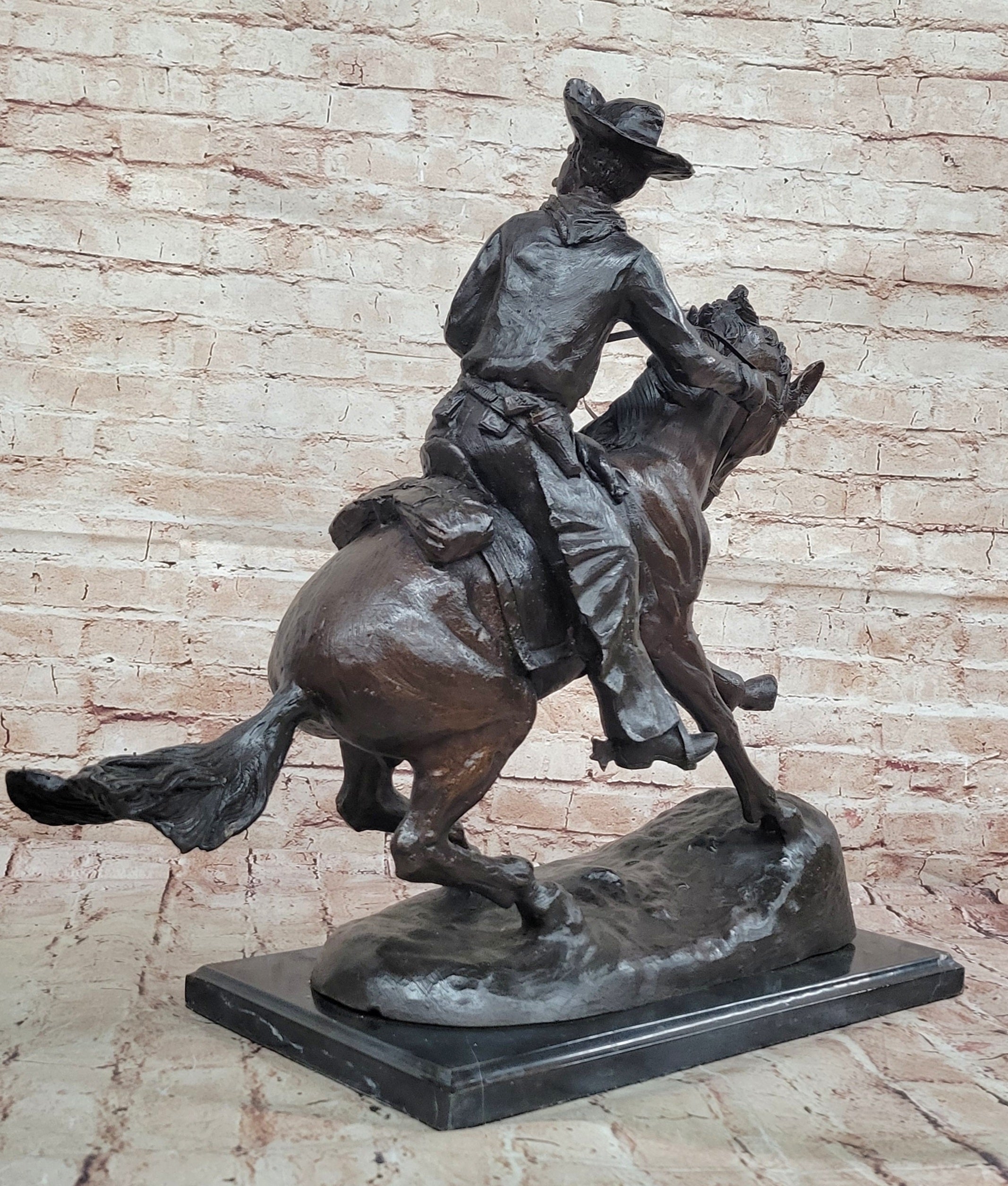 Remington Bronze Cowboy on Horse – Western Sculpture