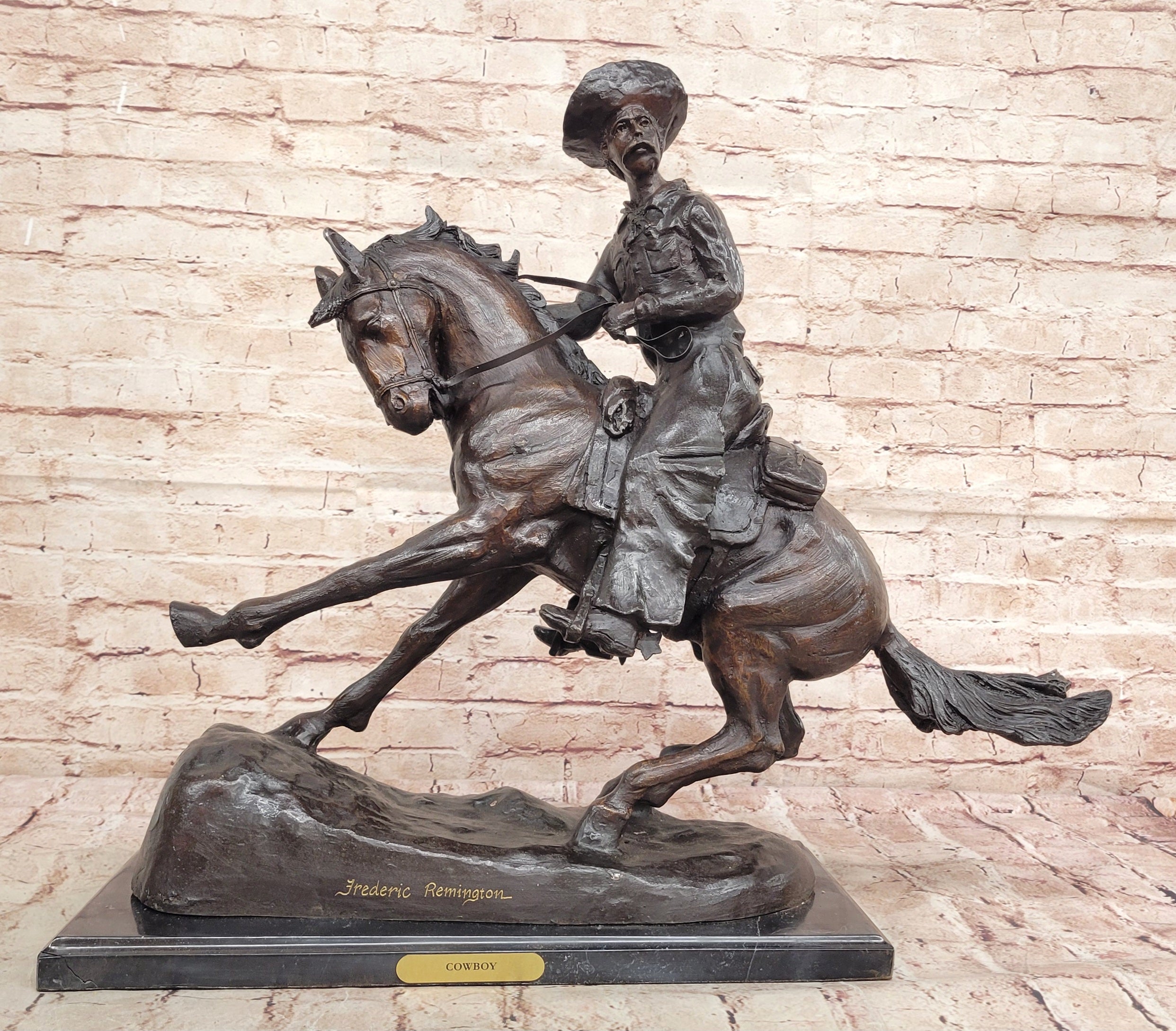 Remington Bronze Cowboy on Horse – Western Sculpture