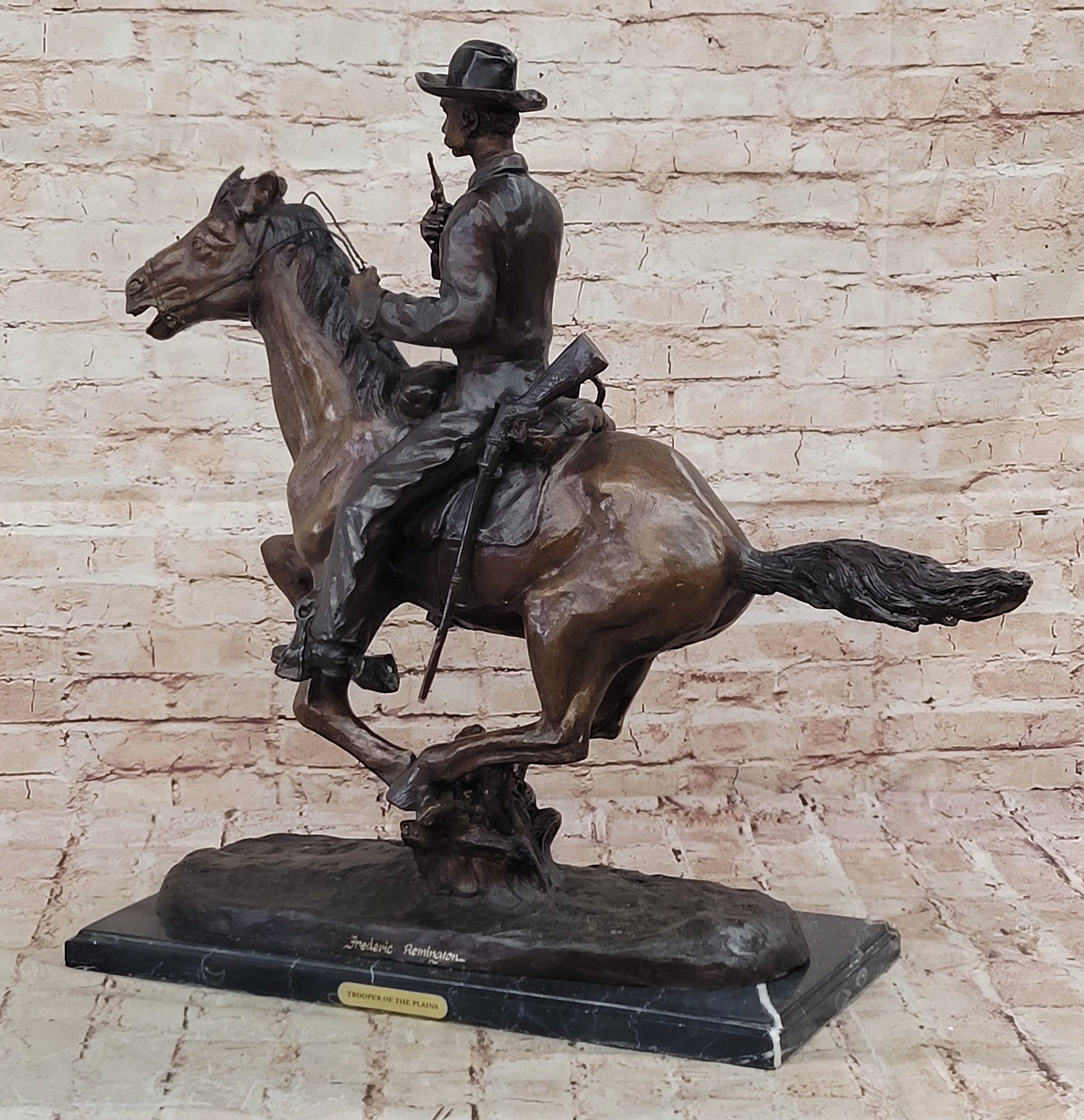Trooper of the Plains Frederic Remington Bronze Sculpture 22" x 21"