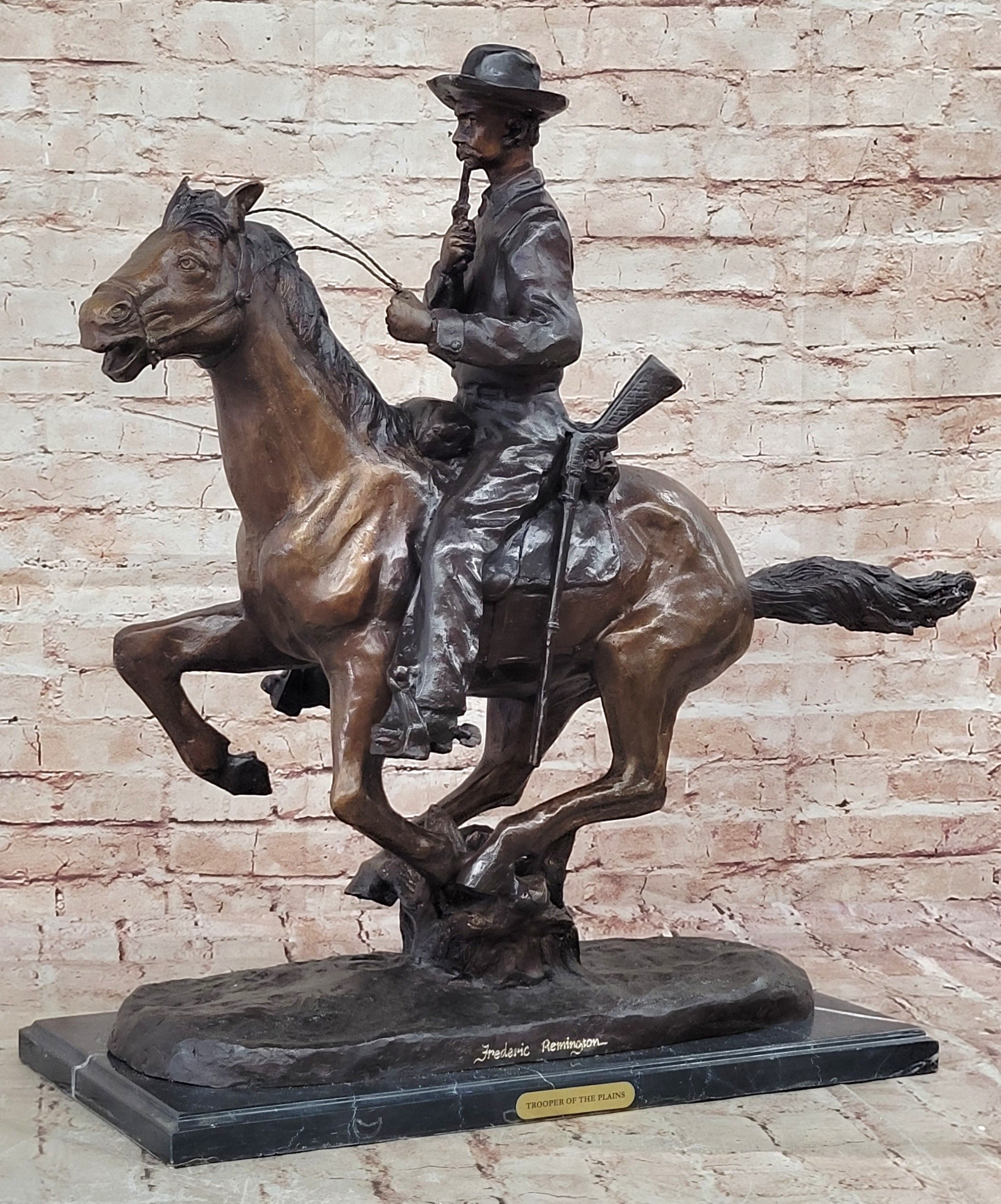Trooper of the Plains Frederic Remington Bronze Sculpture 22" x 21"