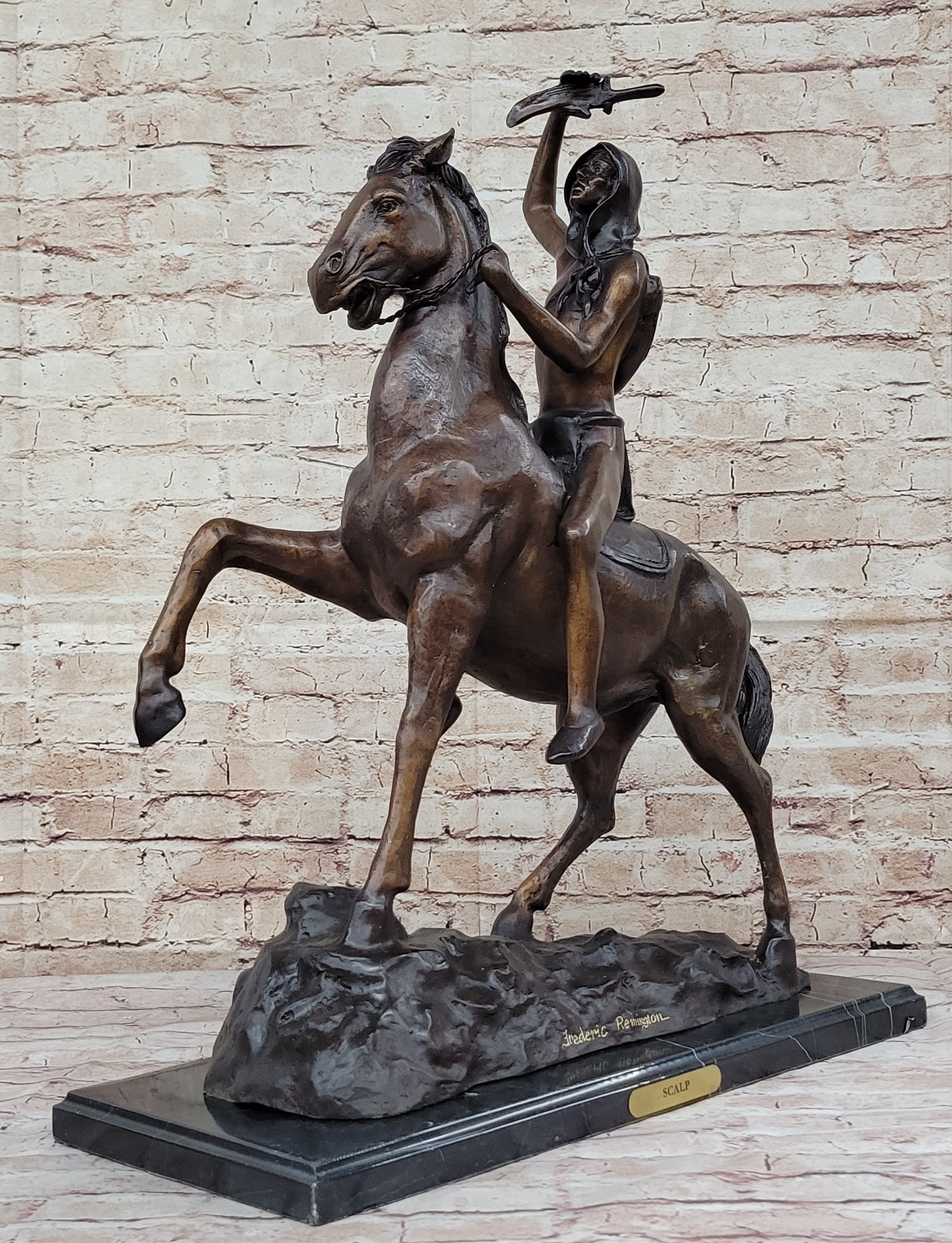 SCALP by Frederic Remington Bronze Native American Horseback 26" x 22"