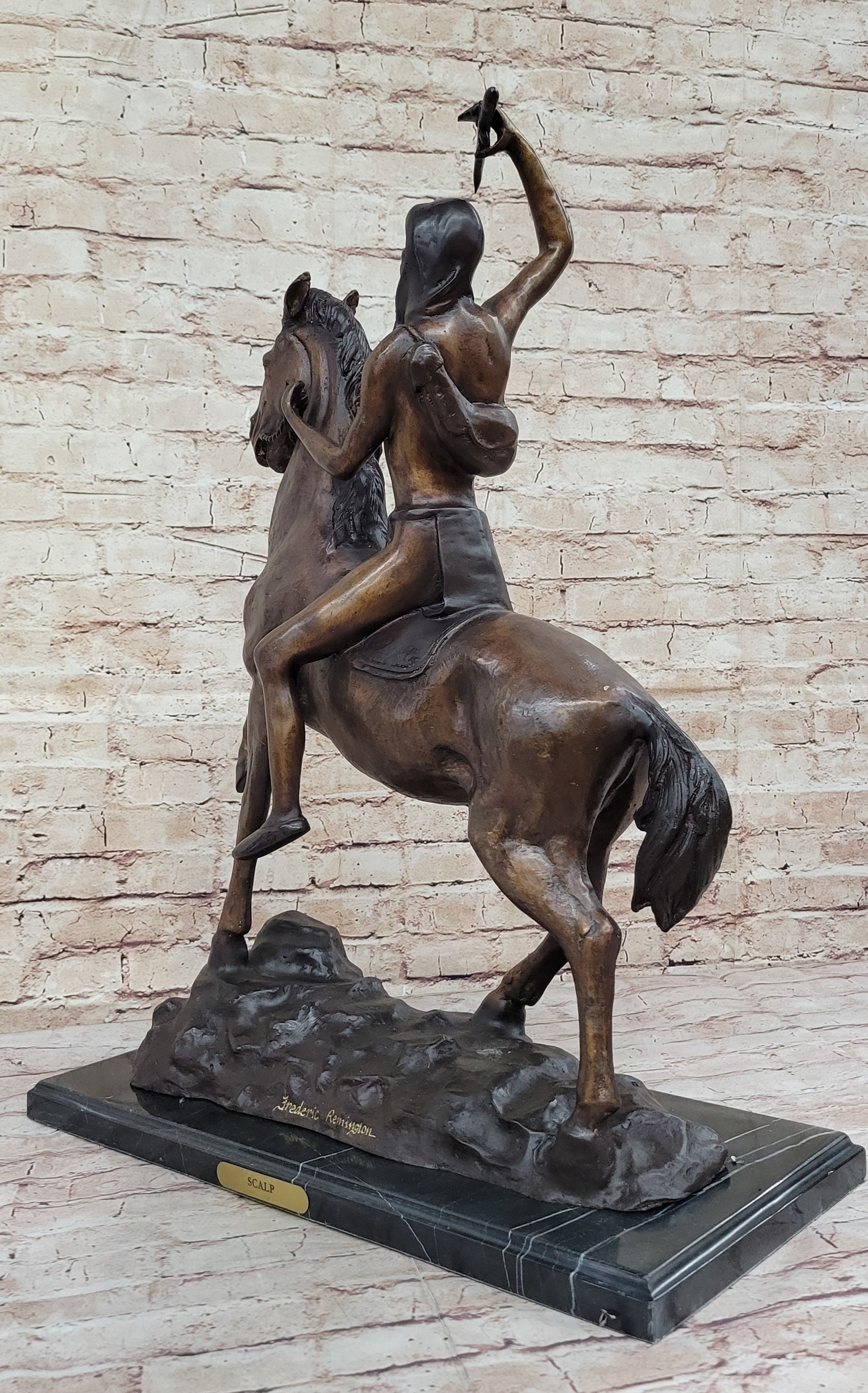 SCALP by Frederic Remington Bronze Native American Horseback 26" x 22"