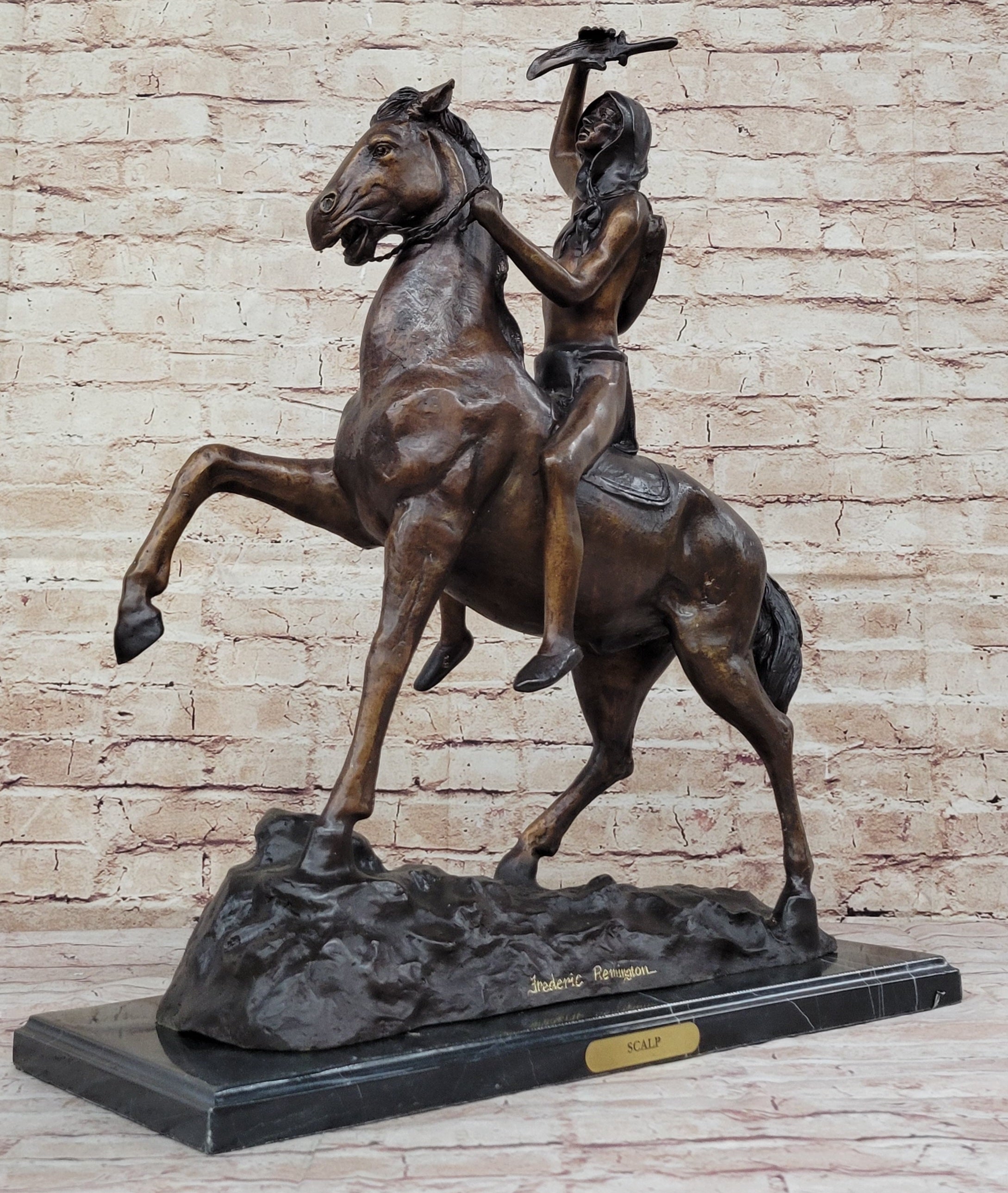 SCALP by Frederic Remington Bronze Native American Horseback 26" x 22"