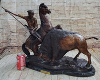 Frederic Remington Buffalo Hunt Bronze Sculpture Native American Art