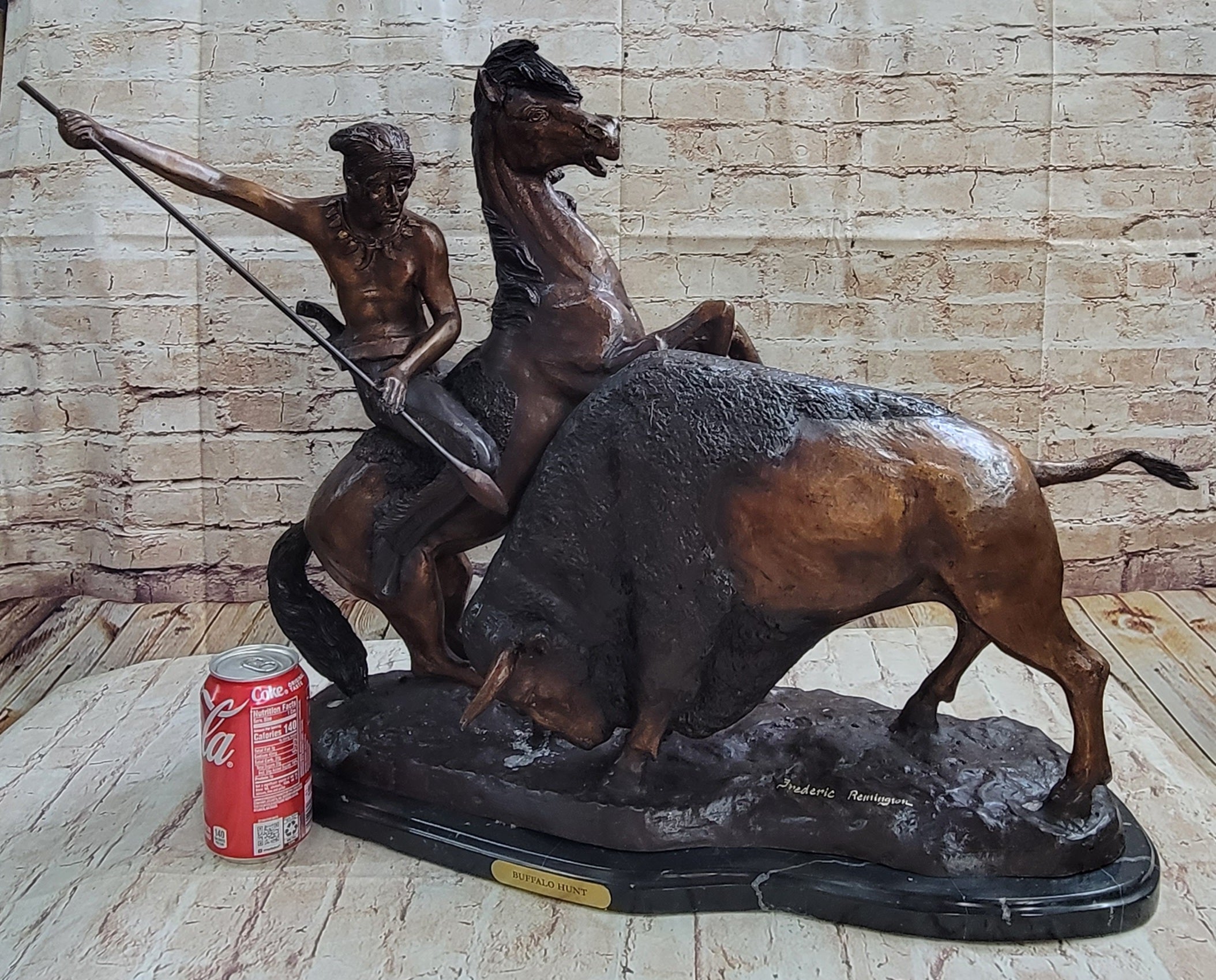 Frederic Remington Buffalo Hunt Bronze Sculpture Native American Art
