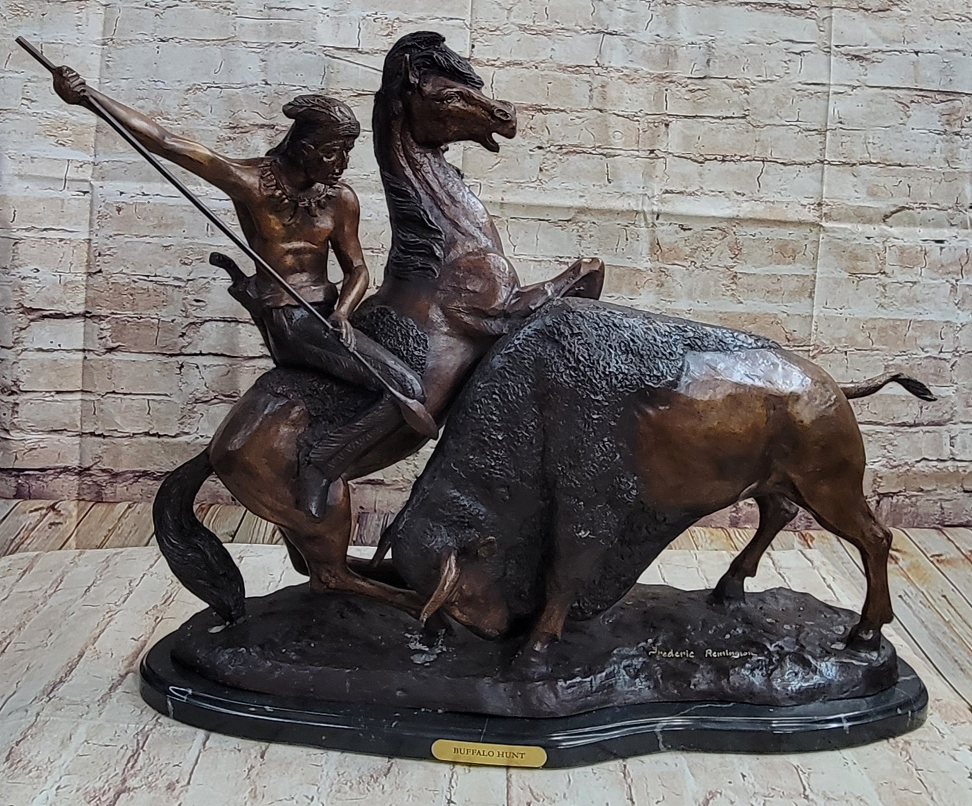 Frederic Remington Buffalo Hunt Bronze Sculpture Native American Art