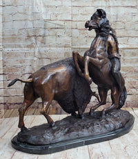 Frederic Remington Buffalo Hunt Bronze Sculpture Native American Art
