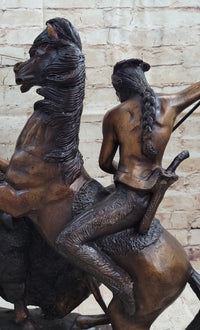 Frederic Remington Buffalo Hunt Bronze Sculpture Native American Art