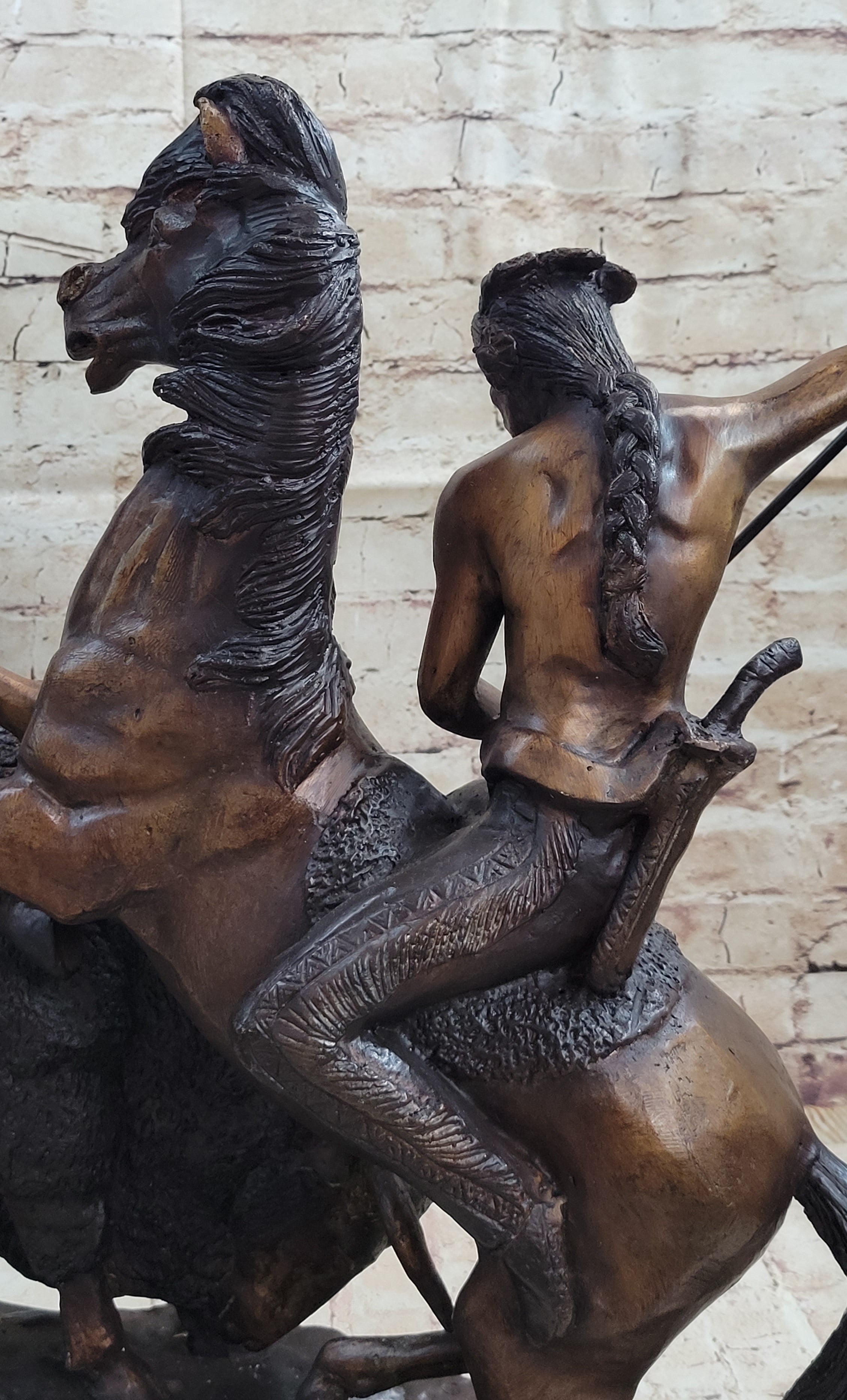 Frederic Remington Buffalo Hunt Bronze Sculpture Native American Art