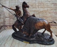 Frederic Remington Buffalo Hunt Bronze Sculpture Native American Art